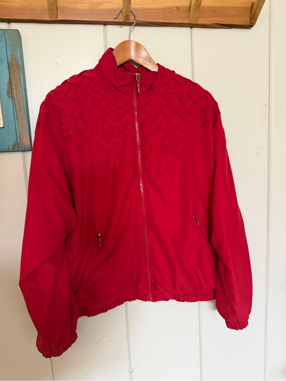 Vintage 90s Red Basketweave Bomber Jacket XL